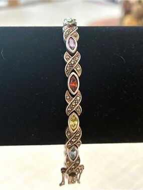 Multi-Stone Sterling Marcasite Vintage Bracelet